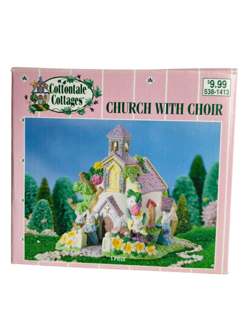 Vtg Cottontale Cottages Church with Choir Lighted Porcelain '95 Figurine Decor